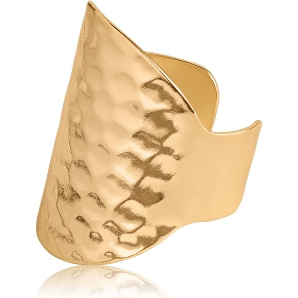 Women’s 18K Gold or Sterling Silver Adjustable Hammered Wide Band Ring - Hypoall